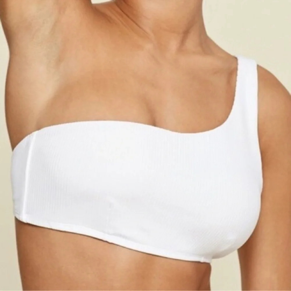 Andie Plus Size XXXL White Wyndwood Ribbed One Shoulder Bikini Top NWT
